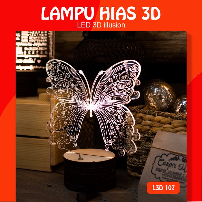 Terlaris Lampu Hias Akrilik 3D Kupu-Kupu - Lampu Tidur LED 3D - L3D107 SALE