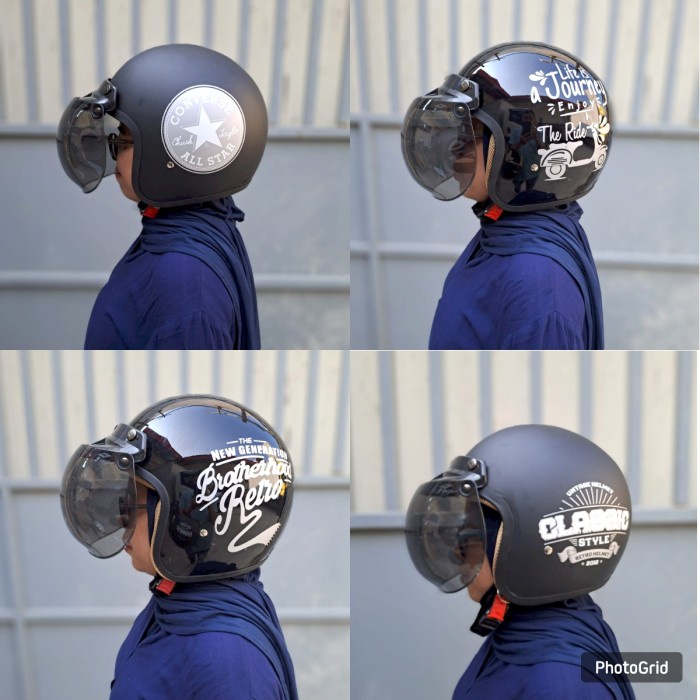 HELM BOGO MURAH MOTIF HELM BOGO RETRO MOTIF HELM MOTOR BOGO RETRO