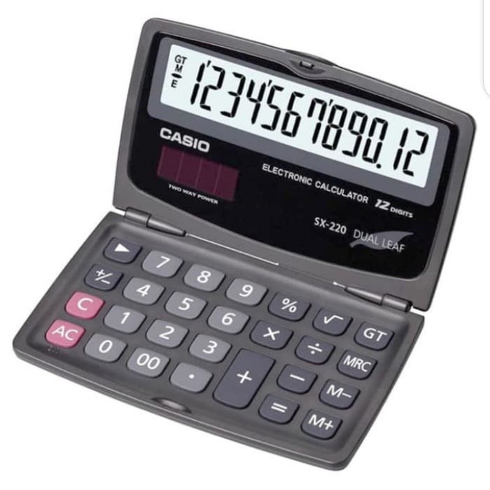

KALKULATOR LIPAT DUAL LEAF CASIO SX 220 ORIGINAL BERGARANSI 12 DIGIT TERLARIS/TERMURAH/TERPOPULER