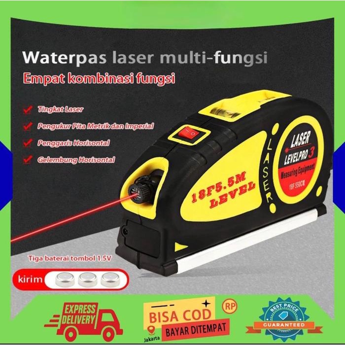Meteran Pita Pengukur Laser Inframerah Pengaris Laser Waterpass Meteran Laser manual 5,5 M