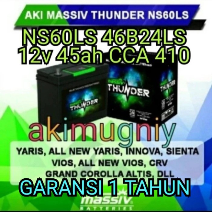 Aki Massiv Thunder Ns60Ls 46B24Ls 12V 45Ah Aki Kering Ns Gs Yuasa