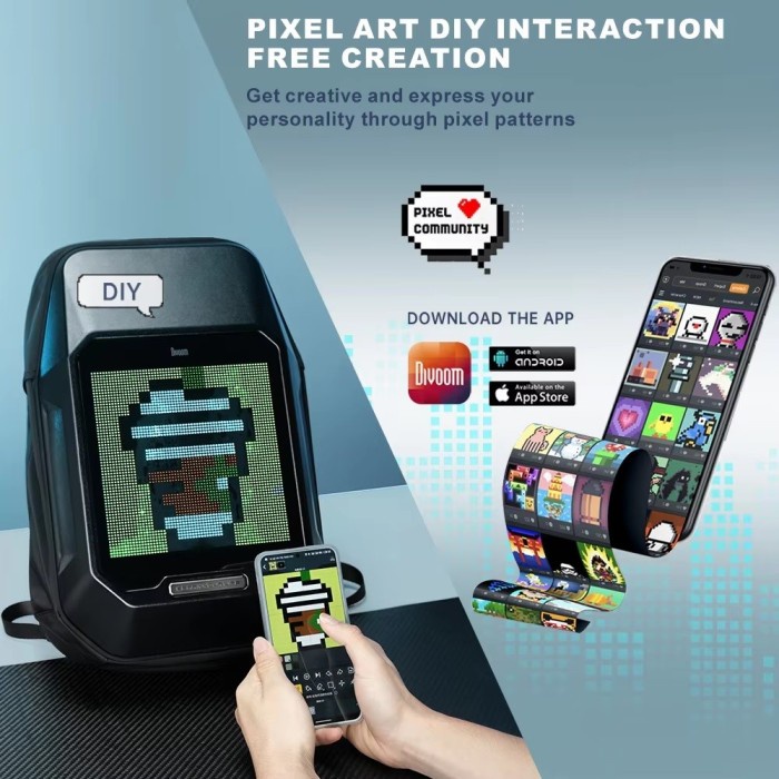 Divoom Cyberbag Pixel Art Led Backpack - Tas Ransel Dengan Led Pixel Art 64 X 64