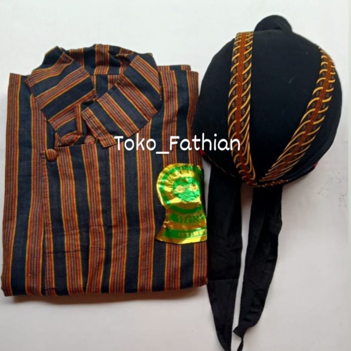 TERLENGKAP Baju Surjan Lurik Adat Jawa Pria Bonus Blangkon Sliwir Jogja