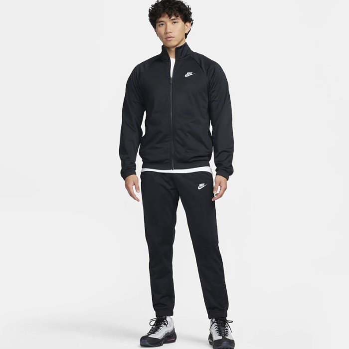 TERLARIS Jaket + Celana Nike Club Mens Poly Knit Tracksuit Black ORIGINAL