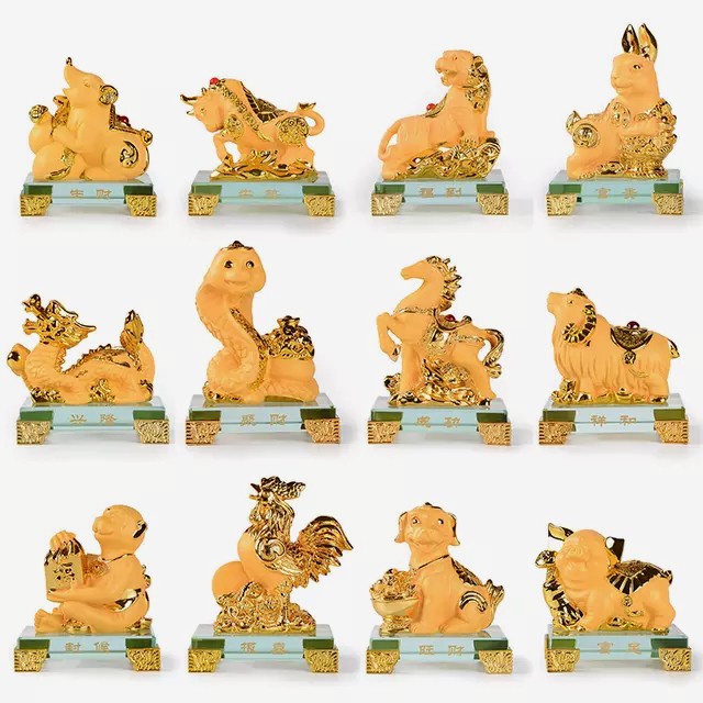 Pajangan patung 12 shio F6 warna emas shio no 7-12