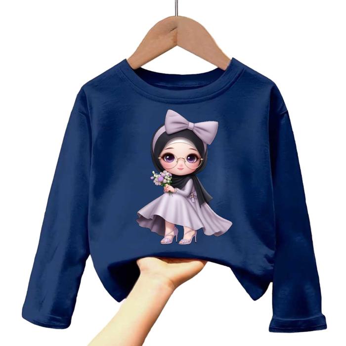 KAOS ANAK PEREMPUAN GAMBAR CUTE GIRL HIJAB LENGAN PANJANG 1-12TAHUN K.151 BUNDA BAJU FASHION CANTIK