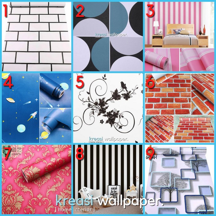 Pr0m0HebatGAN- Wallpaper Sticker Dinding 3D Murah Motif Bata Putih Salur Bunga Merah