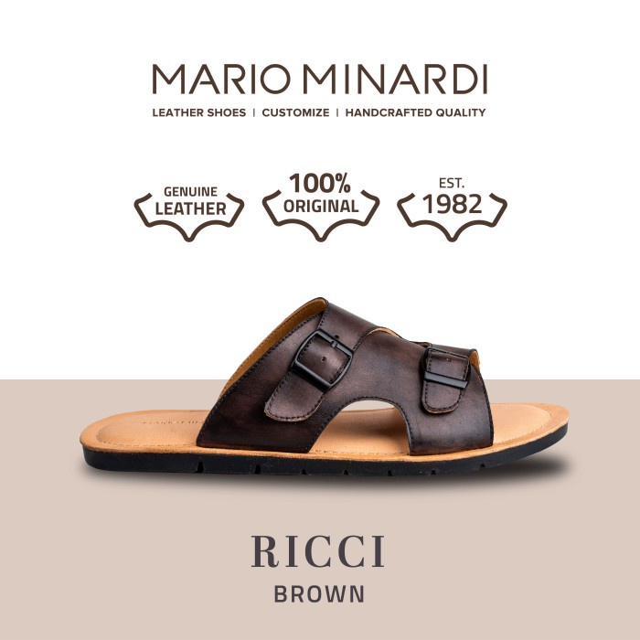 Terbaru "RICCI" Sandal Kulit Pria By Mario Minardi warna Coklat top