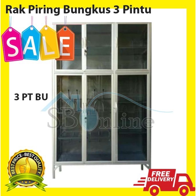 Rak piring bungkus kaca 3 pintu Semarang & seki