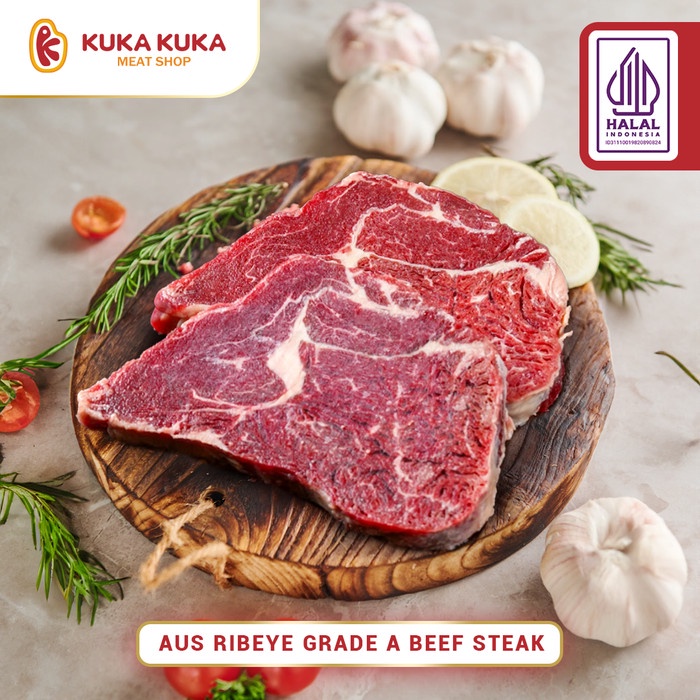 

READY STOK DAGING AUS RIBEYE BEEF STEAK GRADE A - PREMIUM 125GRAM/PCS ISI 4 PCS 500GR - HALAL READYY