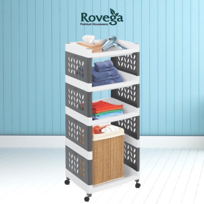 Rovega Supra Rak Susun 4 Tingkat dengan Roda Premium 4 Tier Rack