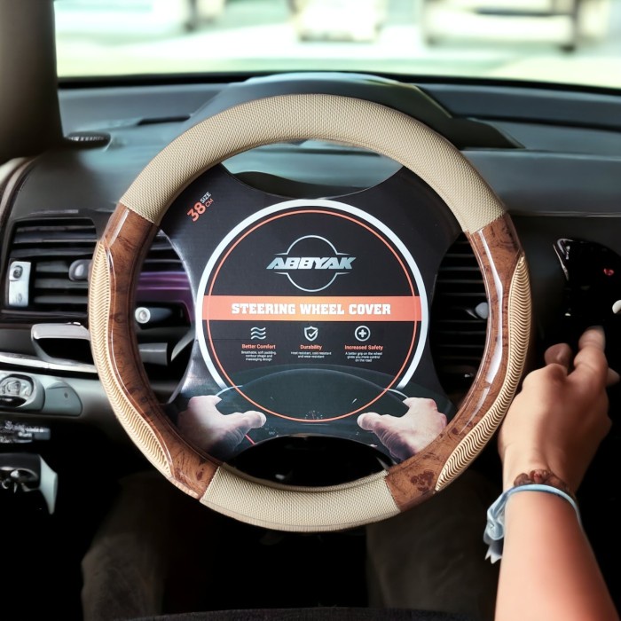 Sarung Setir Mobil Motif Kayu Sarung Kulit Stir Mobil- Anti Slip 36 Cm - Asli
