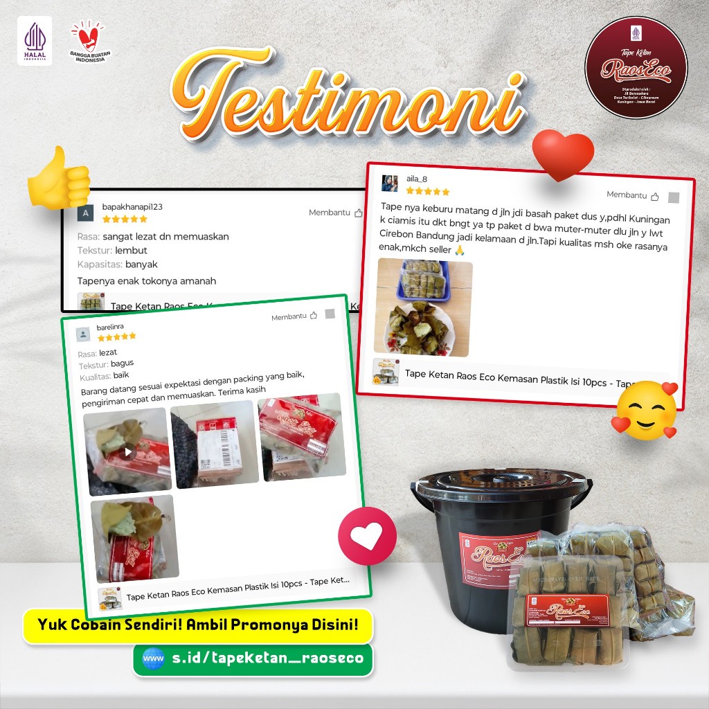 

Tape Ketan Raos Eco Kemasan Mika Isi 20pcs - Tape Ketan Kuningan, Peuyeum Ketan