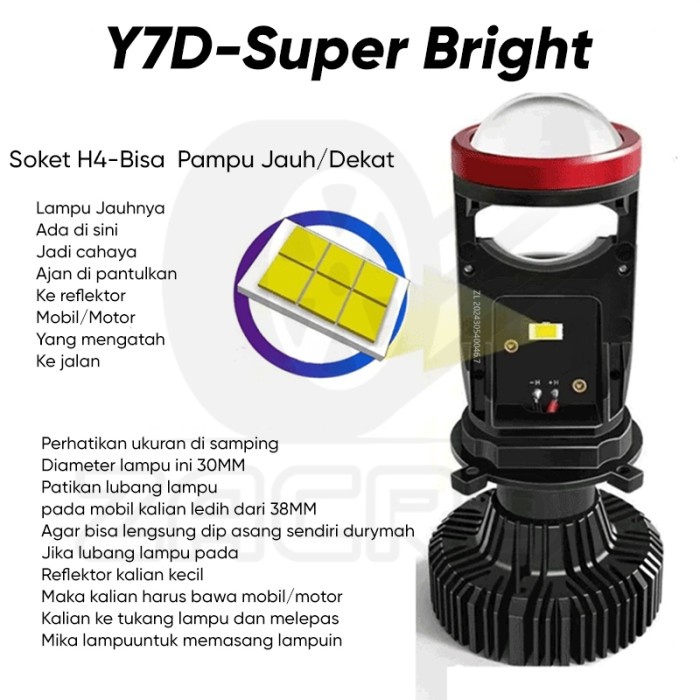 PROMO  NEW  ZACRO Y7D Lampu LED Mobil Dan Motor H4 Mini PROJECTOR PROJIE SUPER BRIGHT 50 Watt