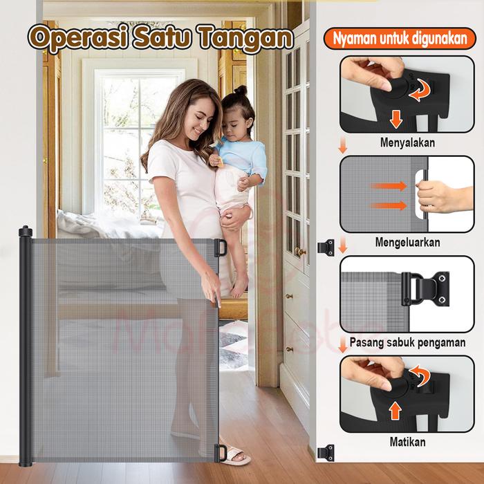 Mafababe 150cm Baby Safety Gate Retractable Baby Gate Tangga Gate Baby Safety Gate Pagar Pembatas
