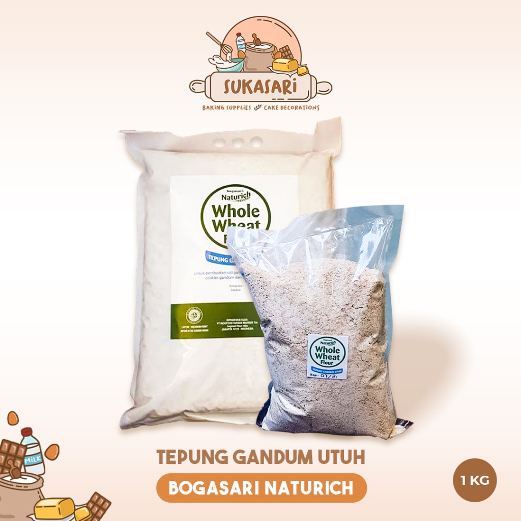 

Sukasari - Tepung Gandum Utuh Bogasari Naturich 1kg Repack / Whole Wheat Flour Naturich