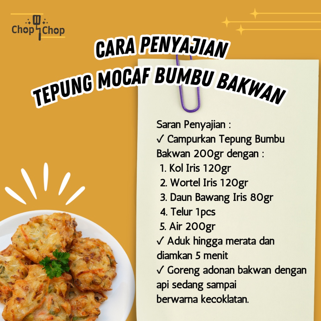 

Chop Chop Tepung Mocaf Bakwan - Gluten Free Organik - Tepung Sehat Rendah Kalori 200gram