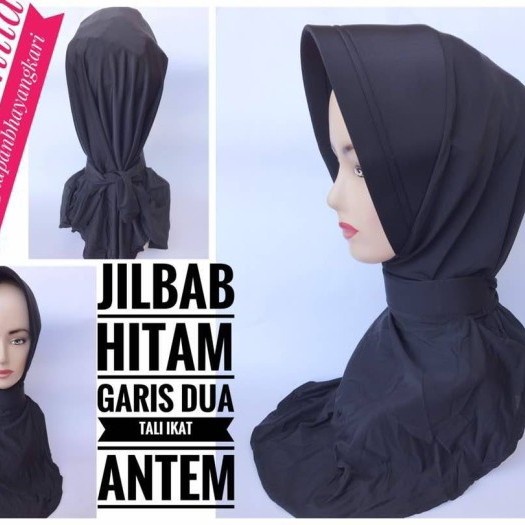 Yuksist- JILBAB POLWAN HITAM BELAKANG TALI