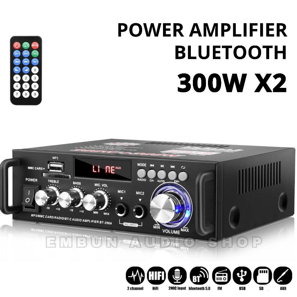 Power Amplifier Bluetooth FLECO BT-298A Ampli Penguat Audio Speaker 600W Ampli