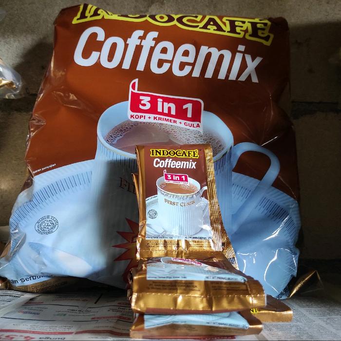 

Kopi Indocafe Coffemix 3 In 1 Per Pack (100 Pcs) Coffee Instan Air Mura Robusta Terbaru