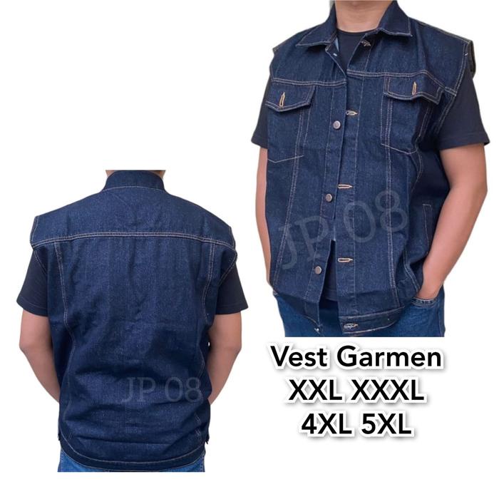 Rompi Jumbo Pria Wanita Vest Bigsize Denim Jeans Jaket Motor Tanpa Lengan Dongker Xxl Xxxl Xxxxl