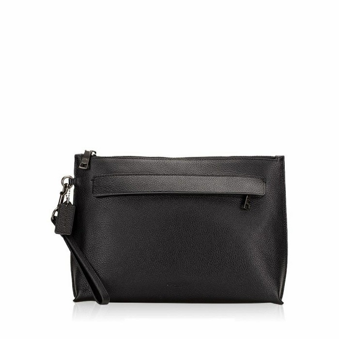 MEN PEBBLED LEATHER POUCH BLACK
