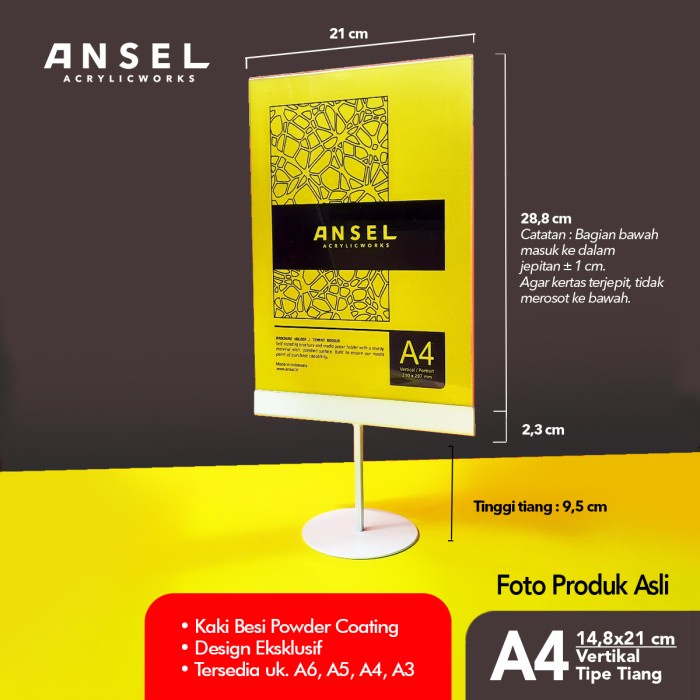 

BARANG TERLARIS ANSEL Tent Card Akrilik Kaki Besi /Tiang A4 Vertikal 21x29,7cm /Brosur