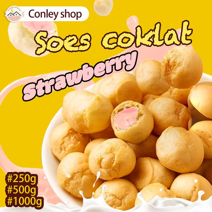 

Soes strawberry/coklat/ 500g/1kg / mix rasa/halal Kue Sus Kering Isi soes coklat lumer 1 kgr Cemilan