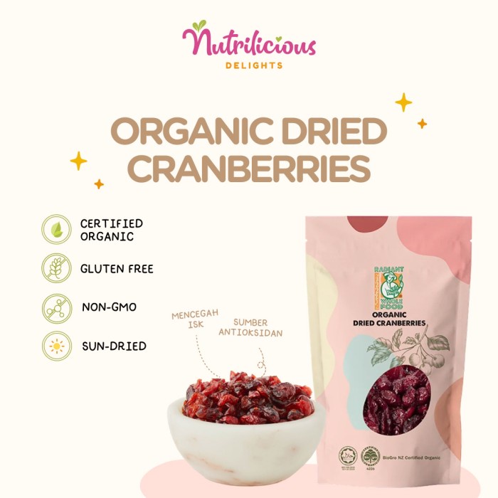 

SALE !!! ORGANIC DRIED CRANBERRIES RADIANT 100 GRAM CRANBERRY KERING ORGANIK READYY
