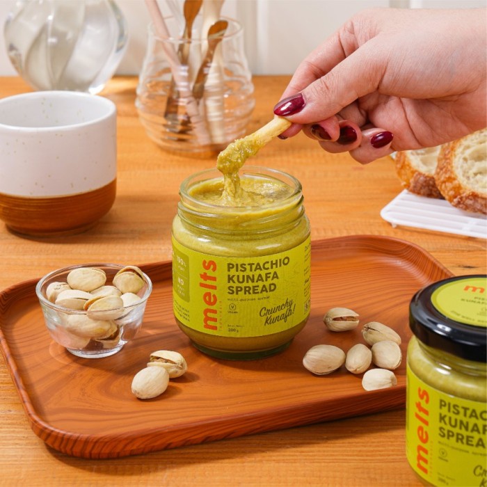 

Ready Stock Melts Pistachio Kunafa Spread - Selai Kacang Crunchy Plant Based Vegan ( Glass Jar 200Gr