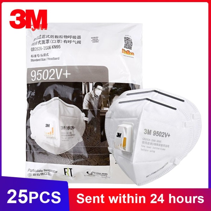 25Pcs/Lot 3M 9501V+/9502V+ FFP2 Reusable Approved Mask With Valve