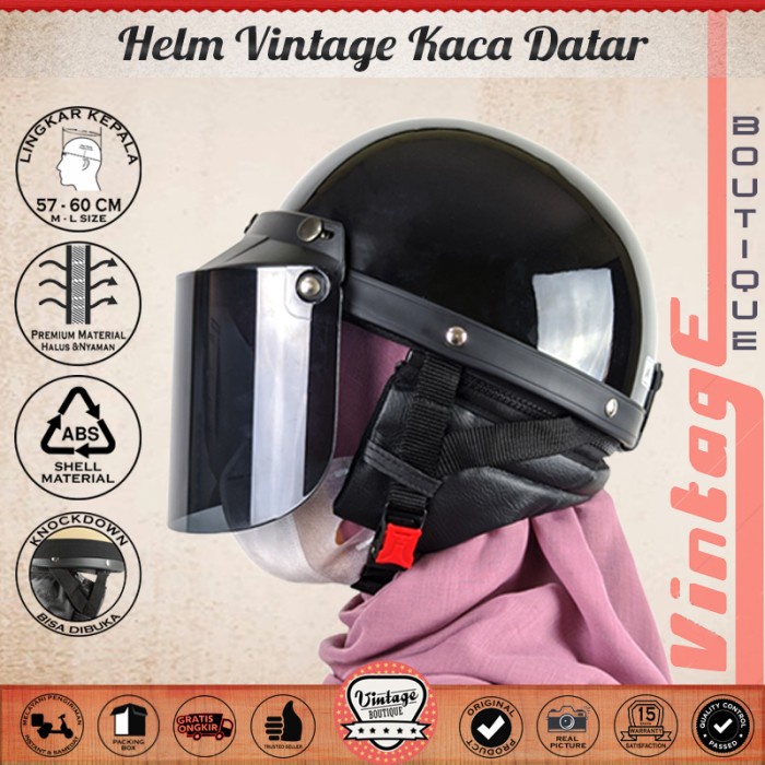 Helm Vintage Chips Retro Cetok Setengah Kepala Dewasa Kaca Datar Jadul