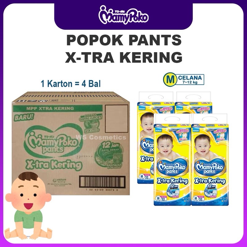 Termurah Pempers Popok Bayi Mamypoko Pants Extra Kering Grosir 12 Jam Paket 4Ball /1 Karton Size
