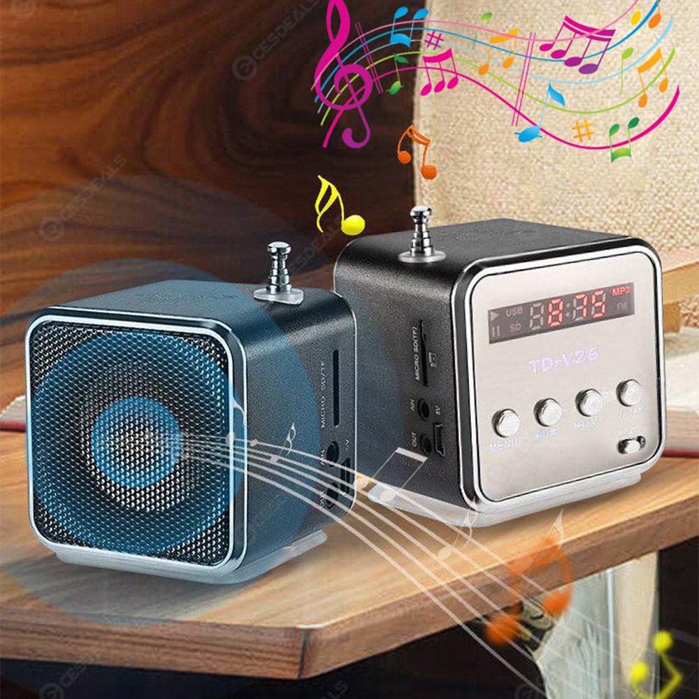 Portable TD-V26 Digital FM Radio Wireless Speaker Mini FM Radio Receiver LCD Display Stereo Loudspea