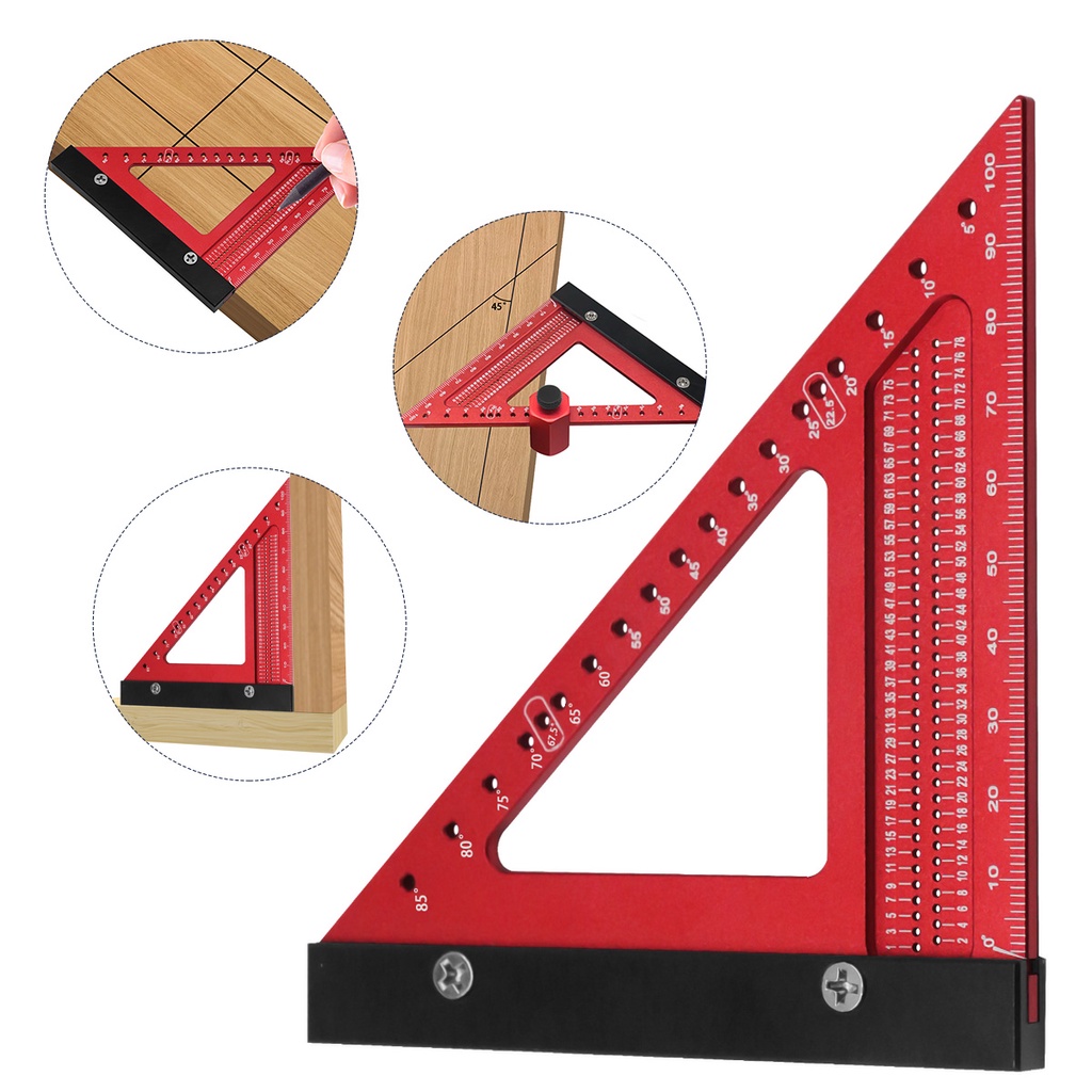 Aluminum Alloy Metric Woodworking Triangle Ruler Carpenters Square Hole Positioning Measuring Ruler 