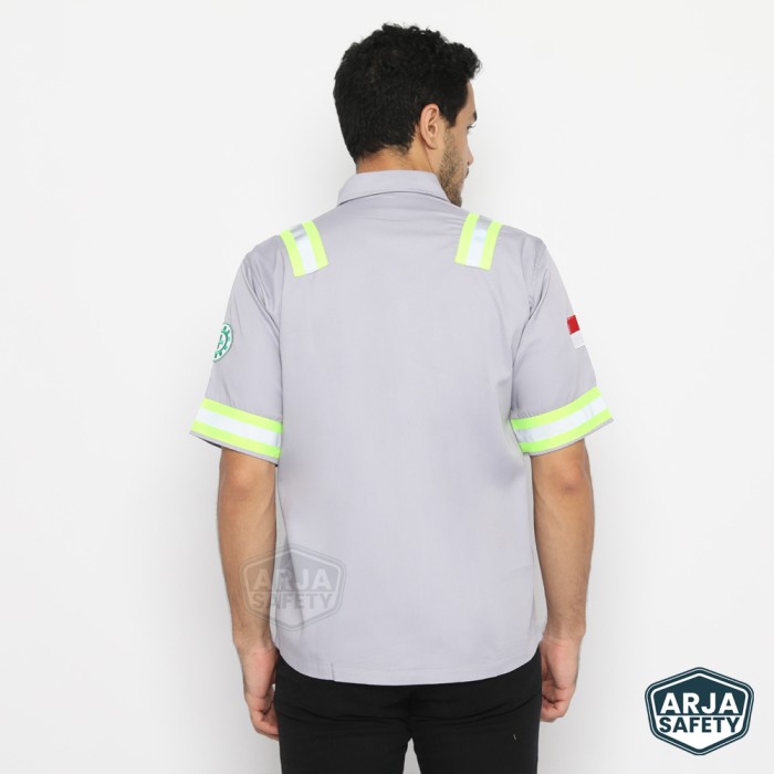 FREE LOGO SAFETY & BENDERA Kemeja Safety Lengan Pendek, Baju Proyek