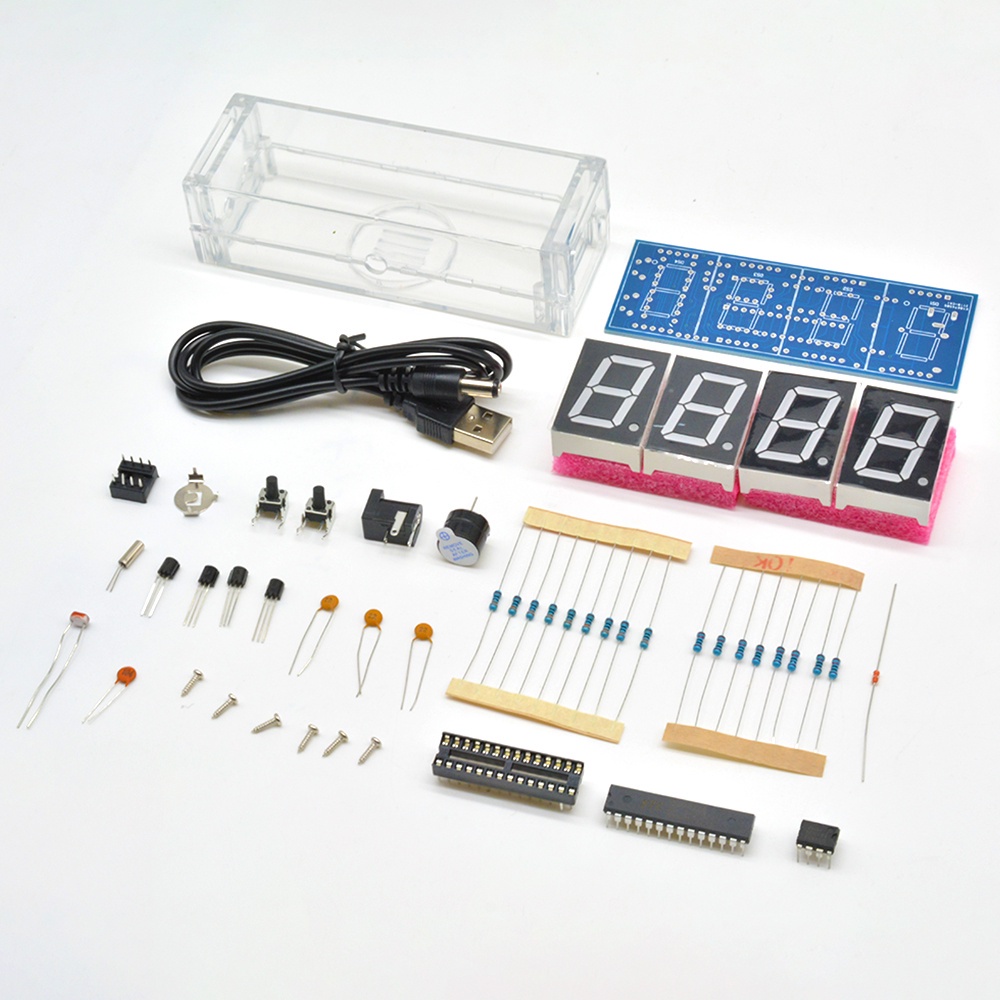 4-Digit LED Digital Electronic Temperature Clock DIY Kit Electronic Clock LED Microcontroller with T
