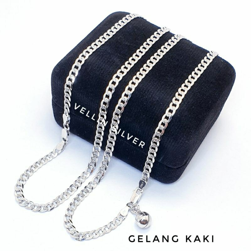 Gelang Kaki Perak Wanita 925 Lapis Emas Putih - Gelang Kaki Silver Model Sisik Naga Ukir