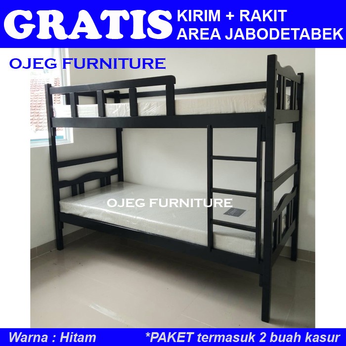 Ready Stok Ranjang Tingkat Kayu dengan 2 Kasur - Tempat Tidur Tingkat uk 90x200