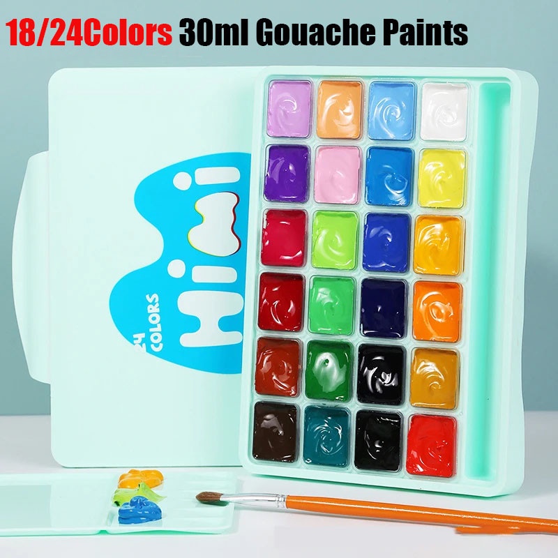 

Bergaransi Set Cat Air Gouache, 18/24 Warna X 30Ml Dengan Palet Dalam Kas Portabel Desain Jelly Cup