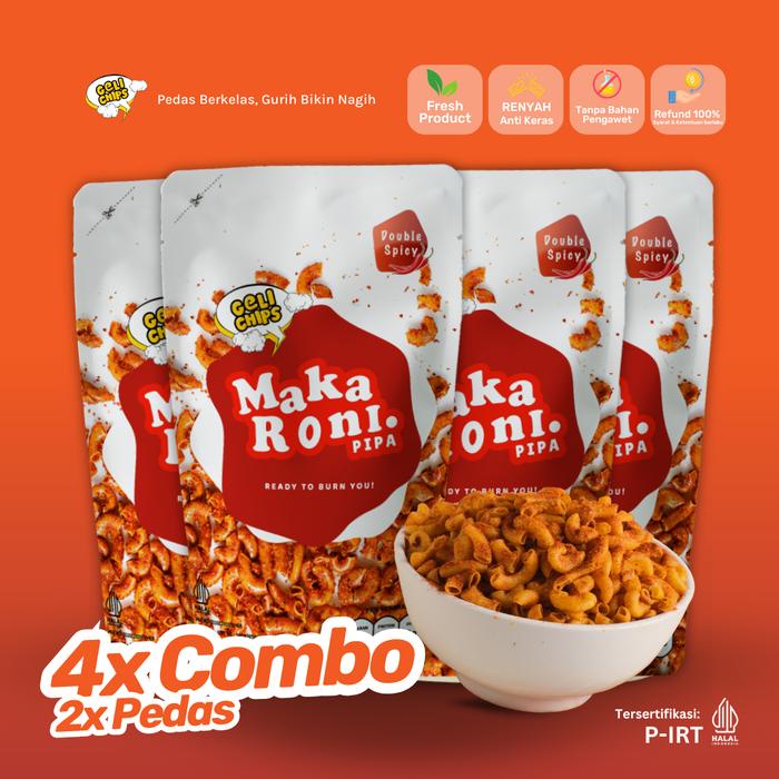 

GELICHIPS - Paket Combo 4pcs Makaroni Double Spicy Renyah Extra Pedas Gurih 65gr
