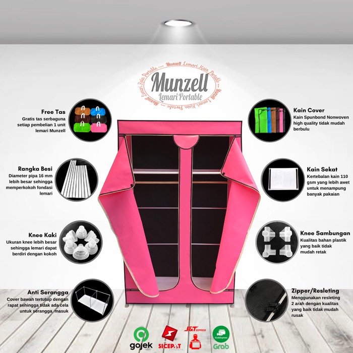 Lemari Kain Munzell Type LPF 02, COKLAT (Lemari Pakaian 1 Gtg+2 Sekat)