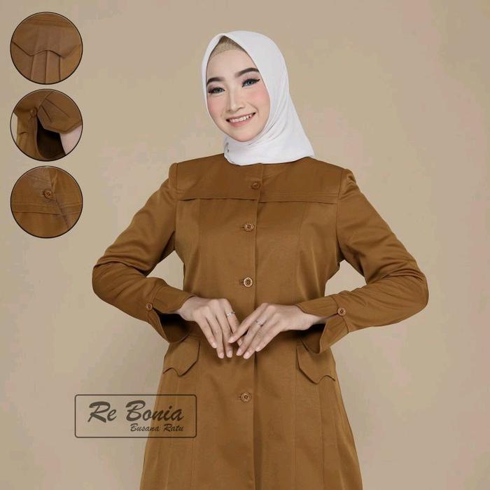 Stelan Pakaian Kerja Wanita Tunik Rok A / Baju Kerja Wanita Tunik Rok A/ Tunik Coklat Tua Wanita