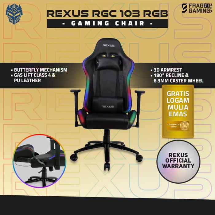 Rexus Gaming Chair / Kursi Gaming RGC 103 V2 RGB LED Unit Baru / Segel