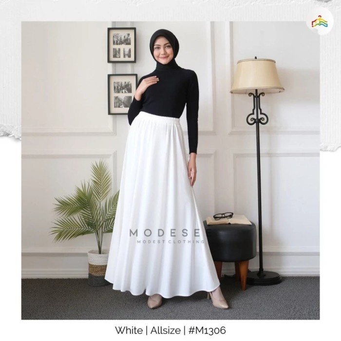 Terlaris Modesee Rok Payung Panjang Putih Polos Wanita Muslim Circle Skirtwhite