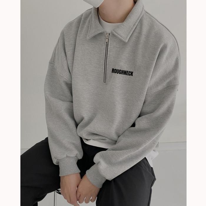SWEATER ZIPPER ROUGHNECK FONT TEKS HITAM PRIA WANITA / CREWNECK HALF ZIP KOREAN STYLE / SWEATSHIRT