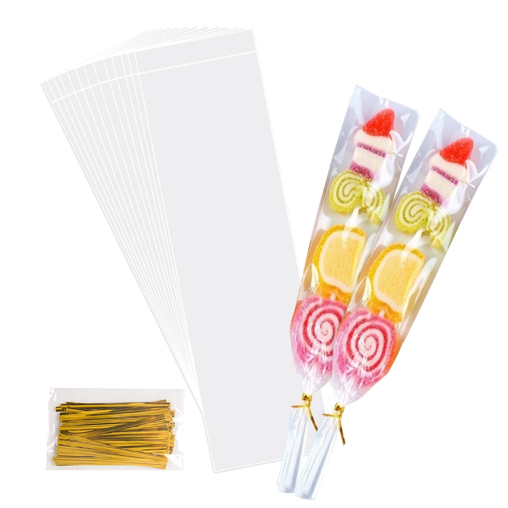 50/100/200Pcs Long Transparent Candied Haws Packaging Bags Opp Plastic Lollipop Candy Cookie Bags