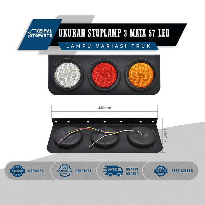 Stoplamp Truk Variasi 24 Volt Model 3 Mata 57 LED 1 Set Kiri dan Kanan Lampu Stop Rem Belakang Mobil