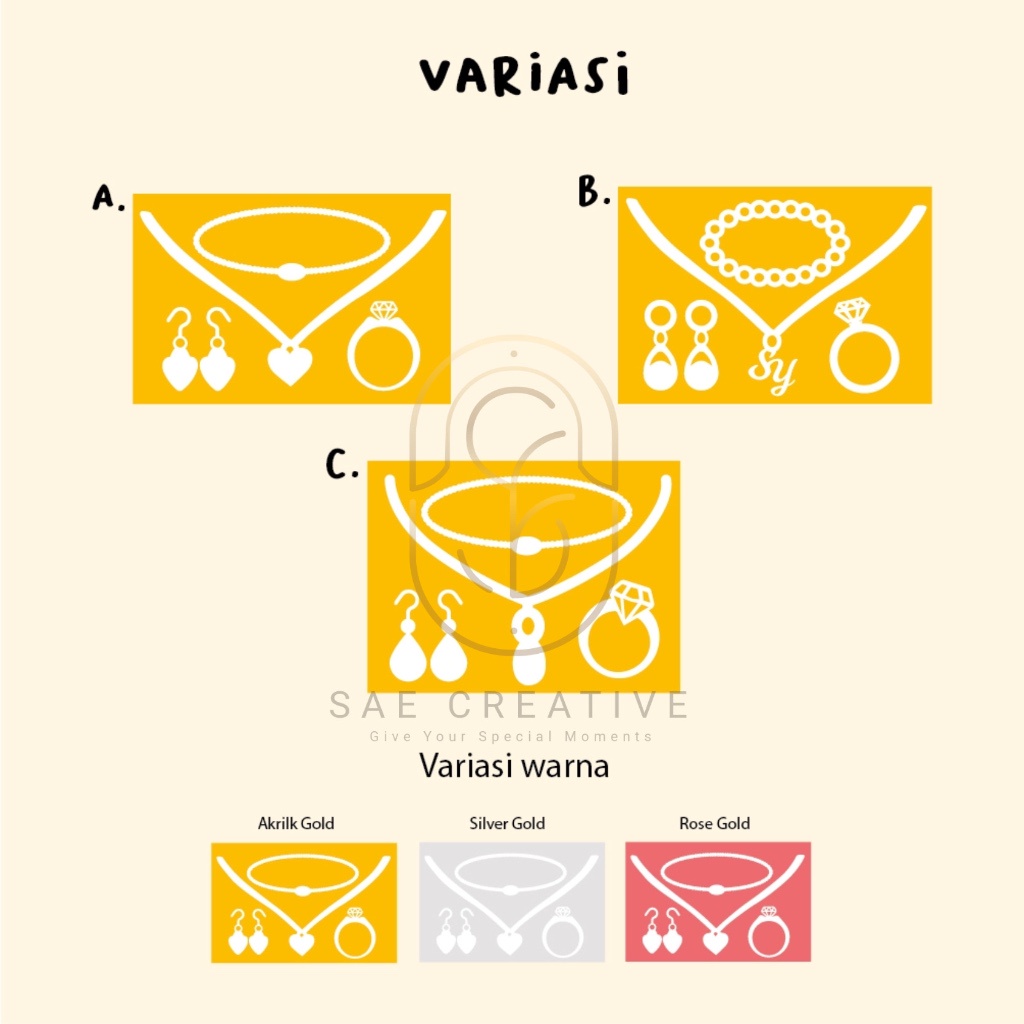 Replika Perhiasan Mahar Pernikahan Emas Akrilik Gold Cincin Gelang Kalung Anting/ Dekorasi / Mahar /