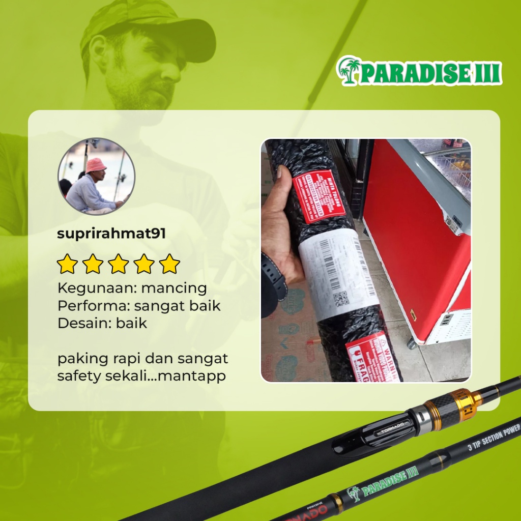 Tornado Joran Pancing Paradise III 3 Section Ukuran Carbon Solid IM8 Fuji Ring Guide Laut